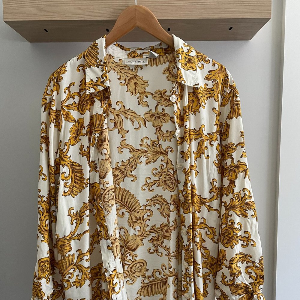 Vintage Plus Size Button Blouse Liz Claiborne Size 1x Cream and Gold Print 90s